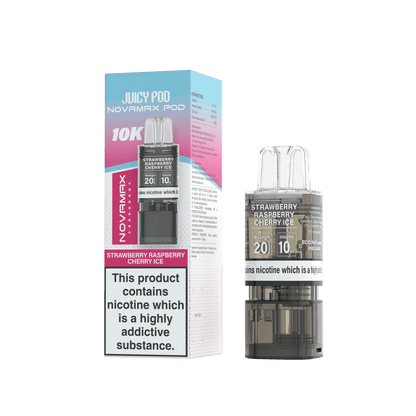 Juicy Pod Novamax 10k Replacement Pods, Strawberry Raspberry Cherry Ice Flavour