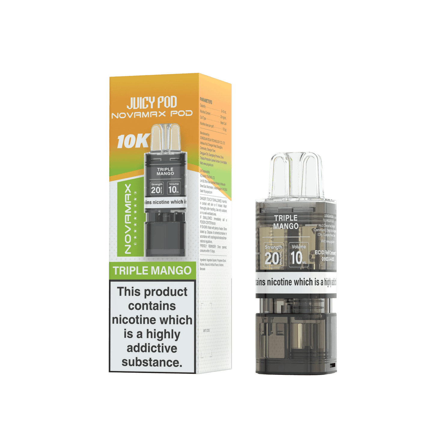 Juicy Pod Novamax 10k Replacement Pods, Triple Mango Flavour 