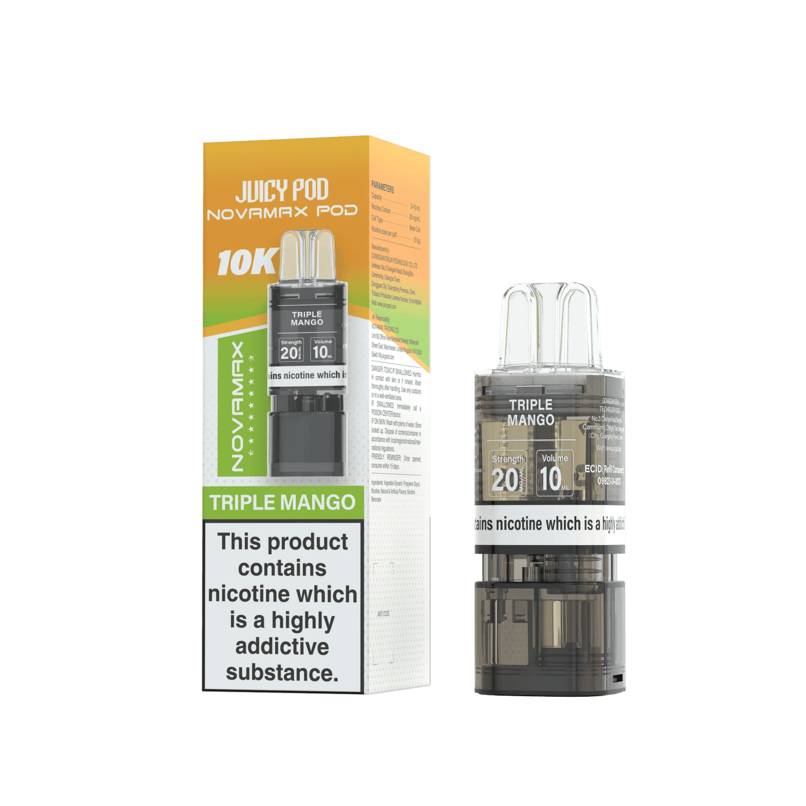 Juicy Pod Novamax 10k Replacement Pods, Triple Mango Flavour 