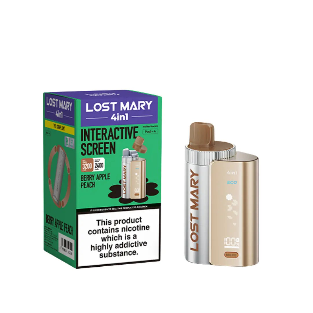 Lost Mary 4-in-1 Pre-Filled Pod Vape Kit Berry Apple Peach Flavour 
