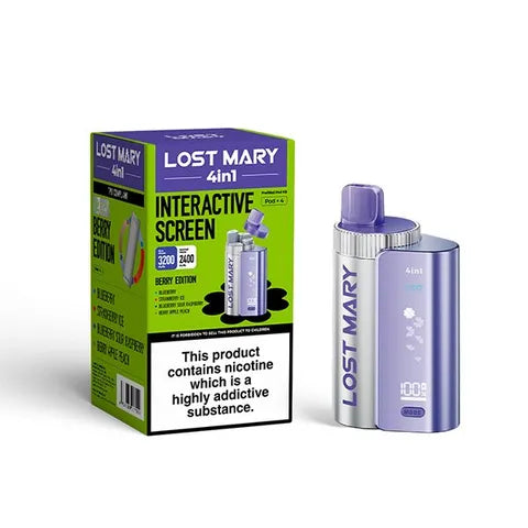 Lost Mary 4-in-1 Pre-Filled Pod Vape Kit Berry Edition 4 Flavours Berry Apple Peach, Blueberry, Blueberry Sour Raspberry, Strawberry Ice