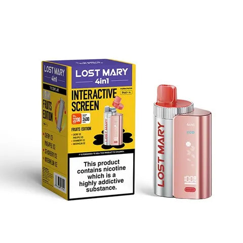 Lost Mary 4-in-1 Pre-Filled Pod Vape Kit Fruits Edition 4 Flavours Cherry Ice, Pineapple Ice, Strawberry Ice, Watermelon Ice