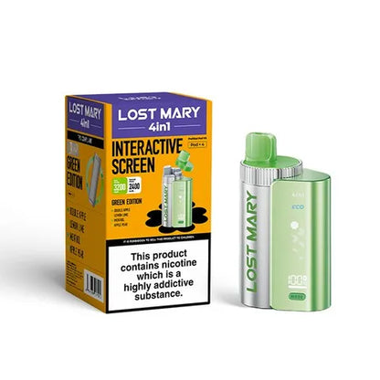 Lost Mary 4-in-1 Pre-Filled Pod Vape Kit Green Edition 4 Flavours Double Apple, Lemon Lime, Menthol, Apple Pear