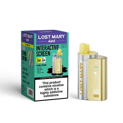 Lost Mary 4-in-1 Pre-Filled Pod Vape Kit Lemon Edition 4 Flavours Lemon Lime, Pink Lemonade, Lemon Ice, Pineapple Lemon