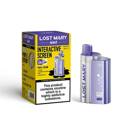 Lost Mary 4-in-1 Pre-Filled Pod Vape Kit Purple Edition 4 Flavours Blueberry, Blueberry Sour Raspberry, Grape, Blackcurrant Mint