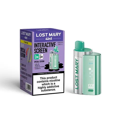 Lost Mary 4-in-1 Pre-Filled Pod Vape Kit Special Edition 4 Flavours Blueberry Sour Raspberry, Lemon Lime, Pineapple Ice, Strawberry Ice