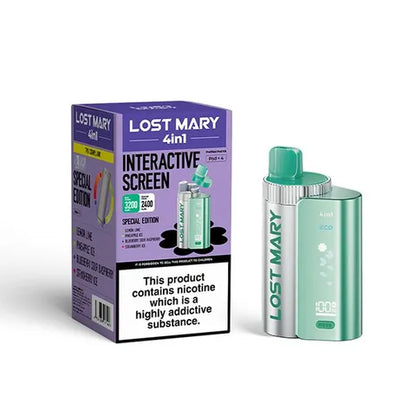 Lost Mary 4-in-1 Pre-Filled Pod Vape Kit Special Edition 4 Flavours Blueberry Sour Raspberry, Lemon Lime, Pineapple Ice, Strawberry Ice
