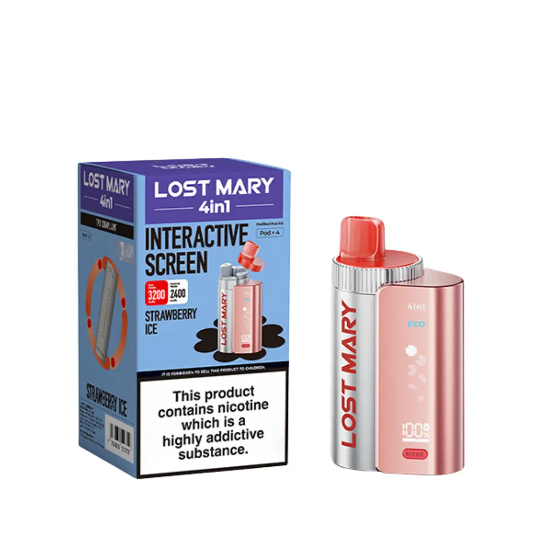 Lost Mary 4-in-1 Pre-Filled Pod Vape Kit Strawberry Ice Flavour 