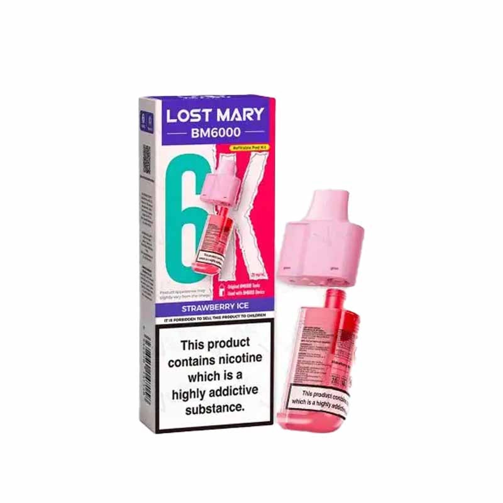 Lost Mary BM6000 Prefilled Replacement Pods, Strawberry Ice Flavour