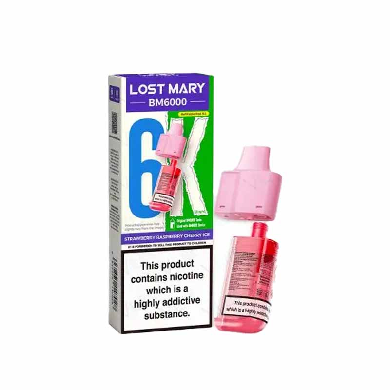 Lost Mary BM6000 Prefilled Replacement Pods, Strawberry Raspberry Cherry Ice Flavour