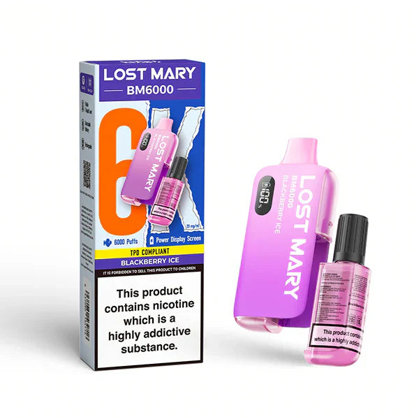 Lost Mary BM6000 Prefilled Vape Pod Kit Box of 5, Black Berry Ice Flavour