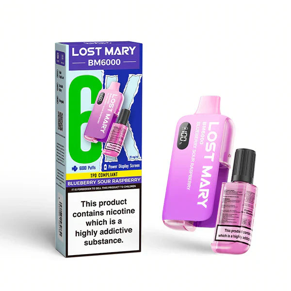 Lost Mary BM6000 Prefilled Vape Pod Kit Box of 5, Blueberry Sour Raspberry Flavour