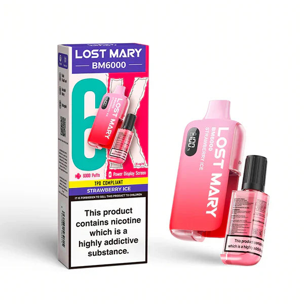 Lost Mary BM6000 Prefilled Vape Pod Kit Box of 5, Strawberry Ice Flavour
