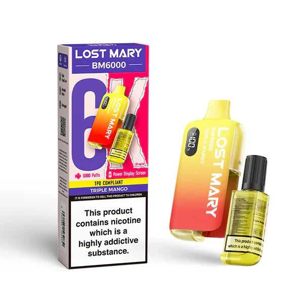 Lost Mary BM6000 Prefilled Vape Pod Kit Box of 5, Triple Mango Flavour