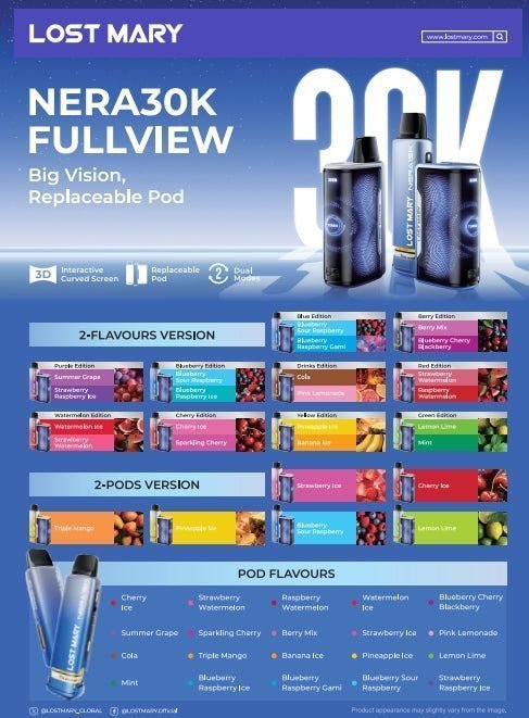 Lost Mary Nera 30K Puffs Prefilled Pod Kit Box of 5 24 Flavours 