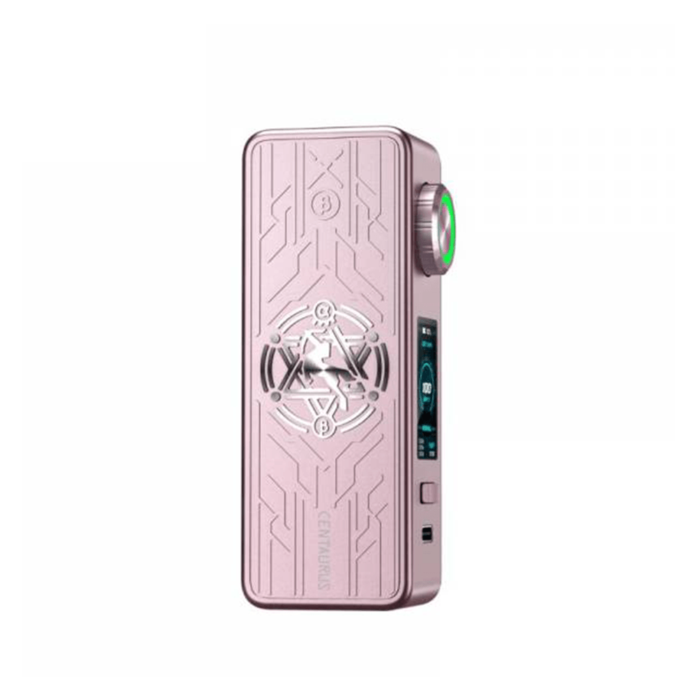Lost Vape Centaurus M100 box mod in pink with intricate design and digital display.