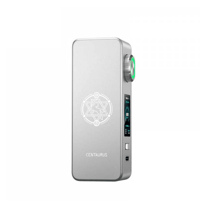 Lost Vape Centaurus M100 box mod in silver with a digital display and circular design.