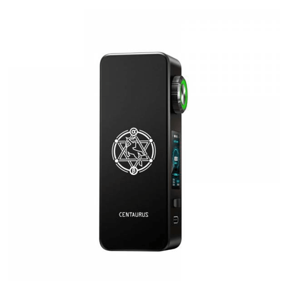 Lost Vape Centaurus M100 box mod with geometric design and digital display.