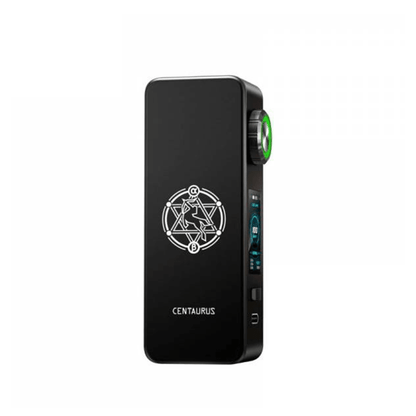 Lost Vape Centaurus M100 box mod with geometric design and digital display.