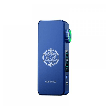 Lost Vape Centaurus M100 box mod in blue, featuring a digital display and geometric design.