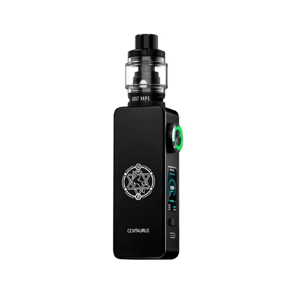 Lost Vape Centaurus M100 vape kit in black with detailed logo and display screen.