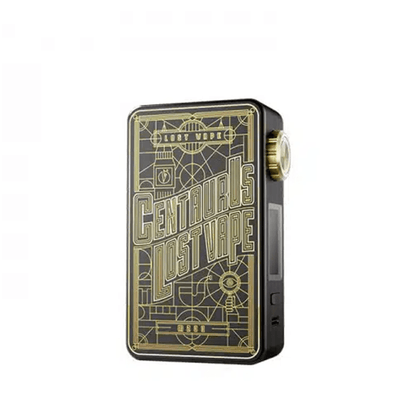 Black and gold Lost Vape Centaurus M200 box mod with intricate design.