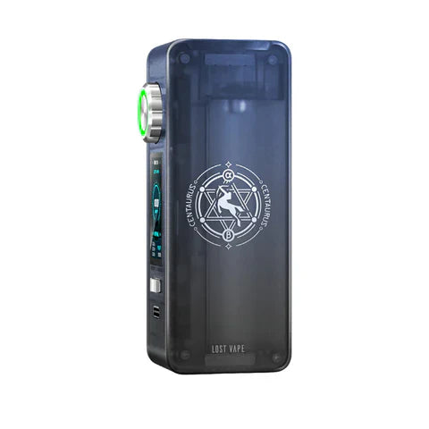 Lost Vape Centaurus N100 Box Mod in Blue Thunder, featuring sleek design and detailed emblem.