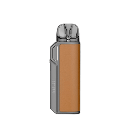 Lost Vape Thelema Elite 40 Pod Kit in brown and grey, standing upright, UK vape shop.