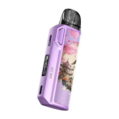 Lost Vape Thelema Elite 40W Pod Kit in Sakura Lavender with floral design.