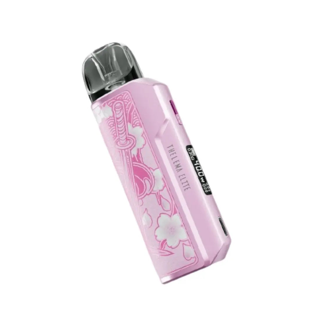 Lost Vape Thelema Elite 40 Pod Kit in Sakura Samurai design, pink with floral patterns.