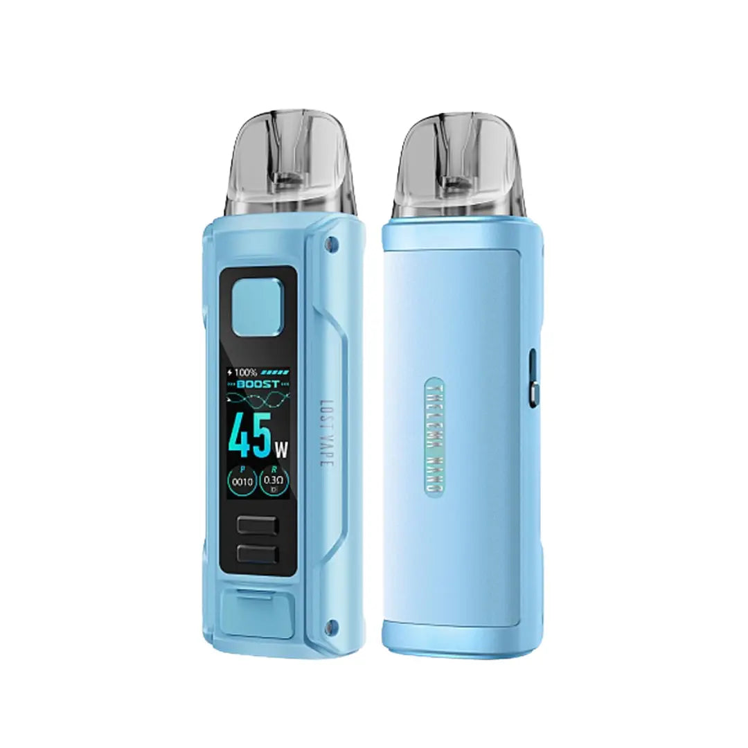 Lost Vape Thelema Nano 1500mAh Pod Kit in Lake Blue Colour with a max wattage of 45 watts perfect for nic salt e-liquids