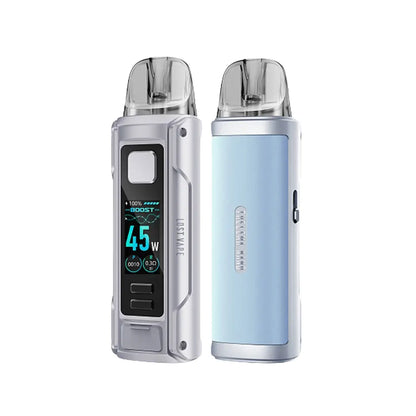 Lost Vape Thelema Nano 1500mAh Pod Kit in silver blue colour with a max wattage of 45 watts perfect for nic salt e-liquids