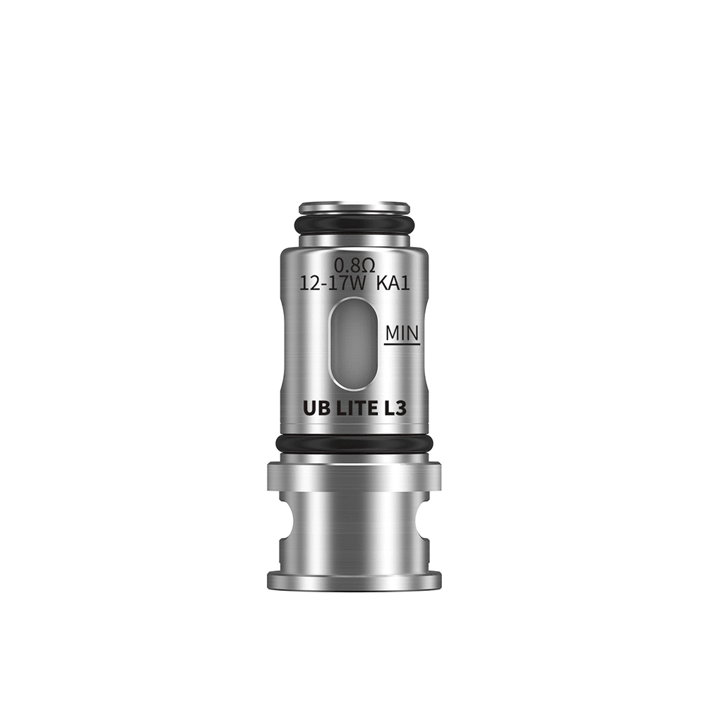 Lost Vape Ursa UB Lite L3 coil, silver, 0.8 ohm, 12-17W, detailed view.