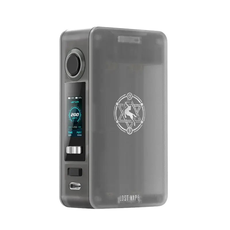 Lost Vape Centaurus N200 Box Mod in grey, featuring a digital display and sleek design.