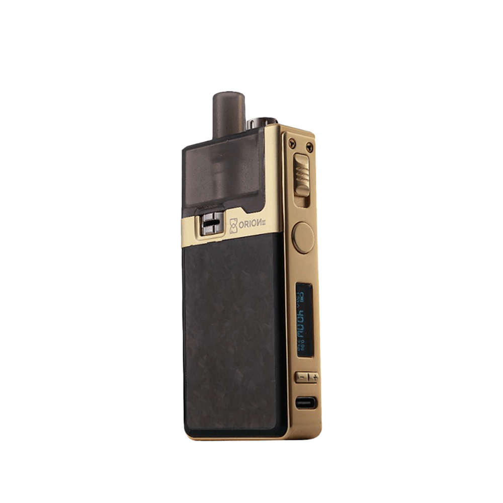 Gold and black LVE Orion II pod kit with display and buttons.