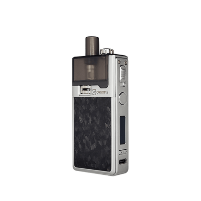 LVE Orion II Pod Kit in silver with a sleek carbon fibre design, shown on a white background.