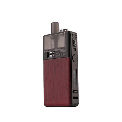 LVE Orion II Pod Kit with wood finish and digital display, showcased upright.