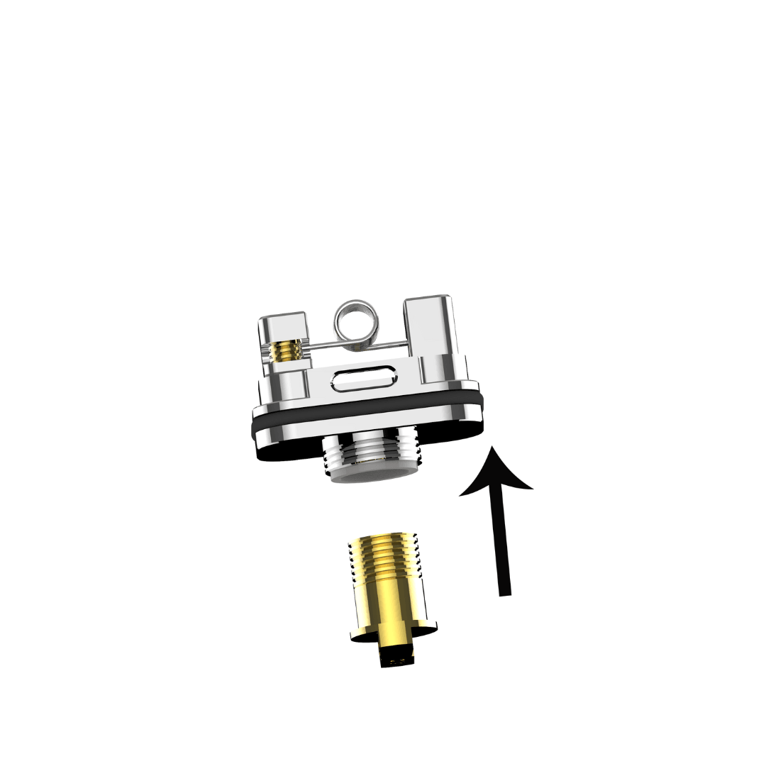 LVE Orion II RBA component with a gold coil, shown with an assembly arrow.