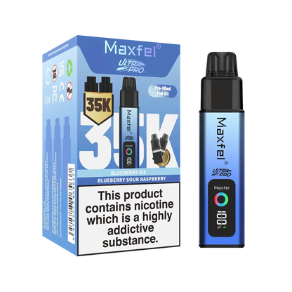 Maxfel Ultra Pro 35k Puffs Prefilled Pod Vape kit Box of 5, Blueberry Sour Raspberry Flavour