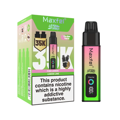 Maxfel Ultra Pro 35k Puffs Prefilled Pod Vape kit Box of 5, Lemon Lime Flavour