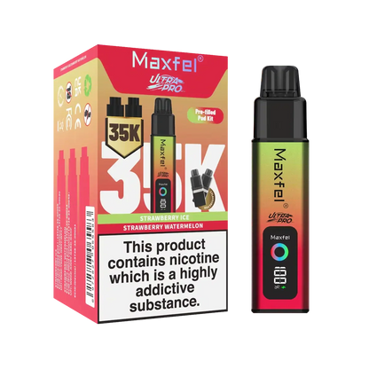 Maxfel Ultra Pro 35k Puffs Prefilled Pod Vape kit Box of 5, Strawberry Ice Flavour
