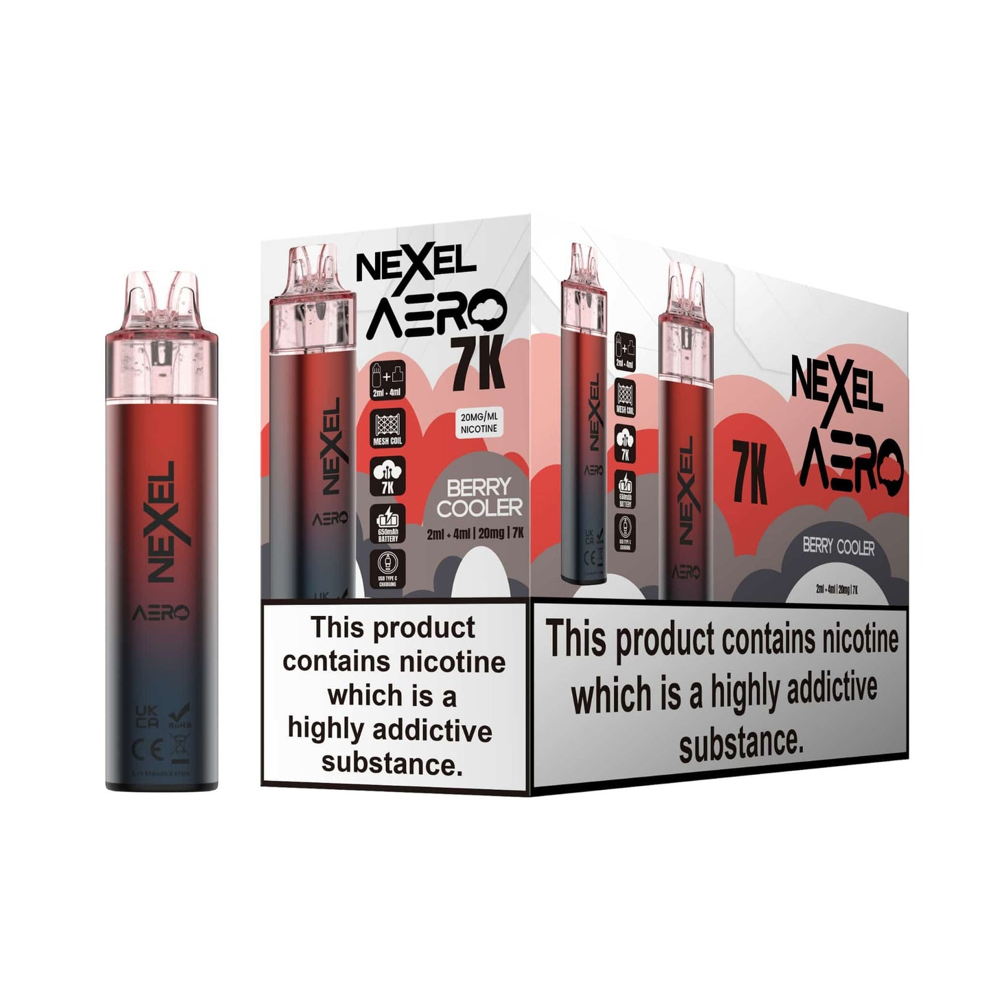 Nexel Aero 7k Prefilled Pod Vape Kit Pack of 5, Berry Cooler Flavour
