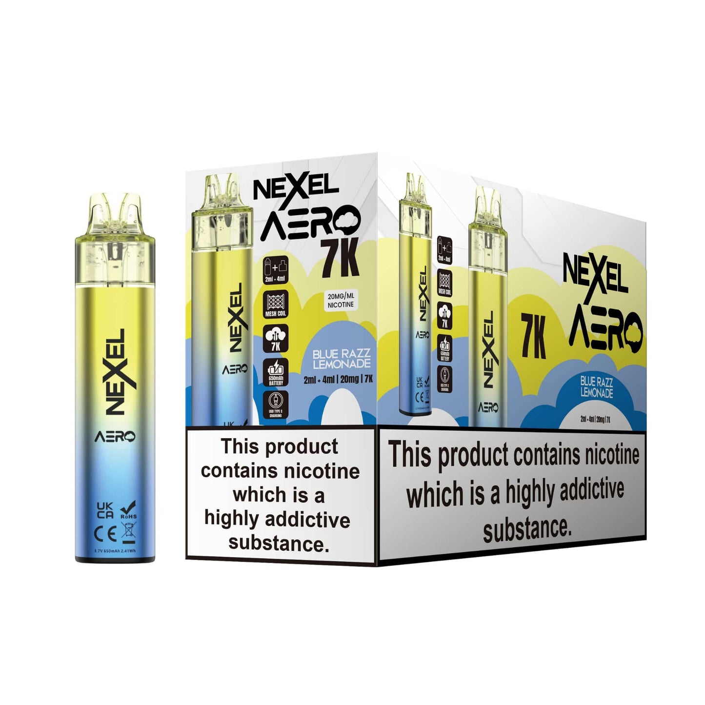 Nexel Aero 7k Prefilled Pod Vape Kit Pack of 5, Blue Razz Lemonade Flavour