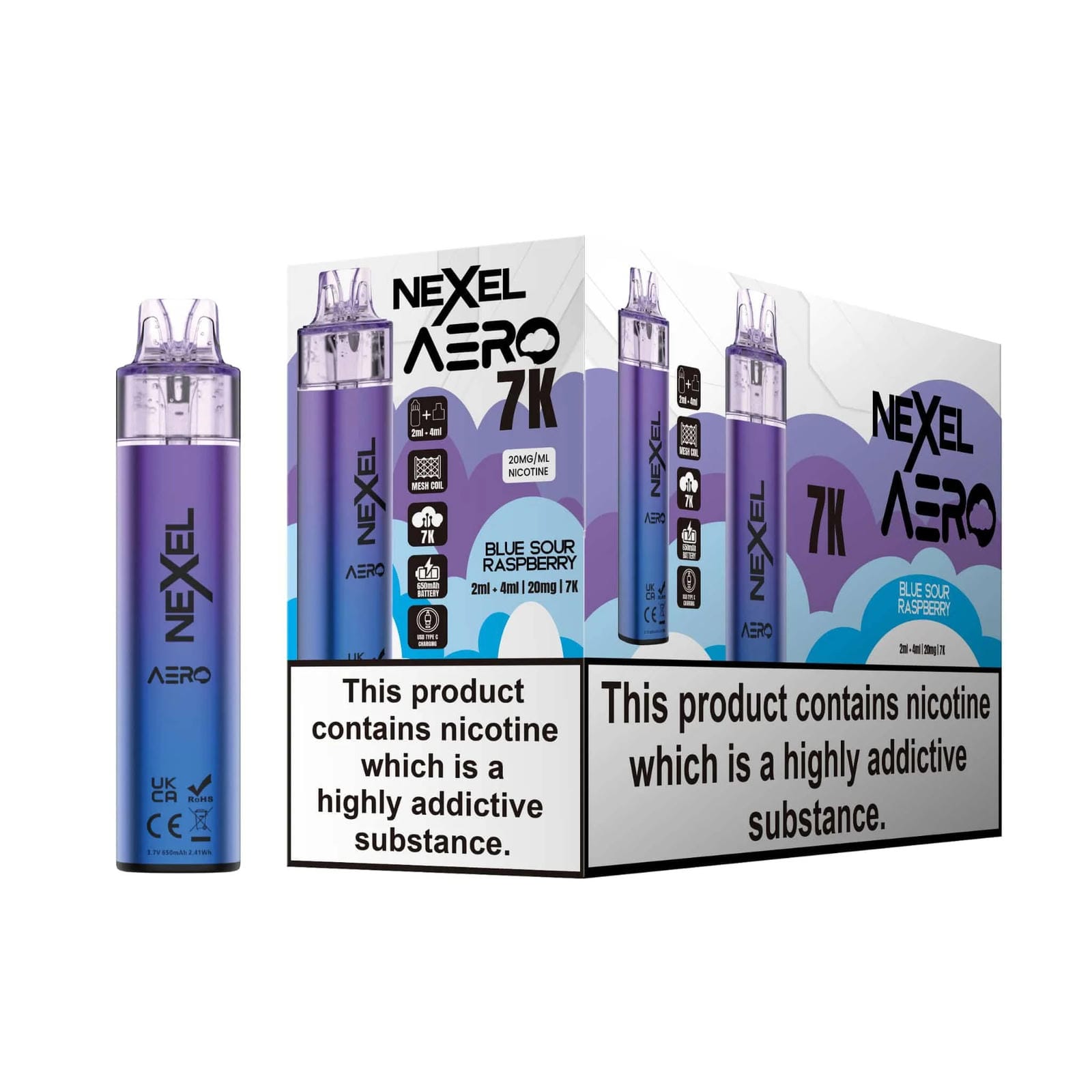 Nexel Aero 7k Prefilled Pod Vape Kit Pack of 5, Blue Sour Raspberry Flavour