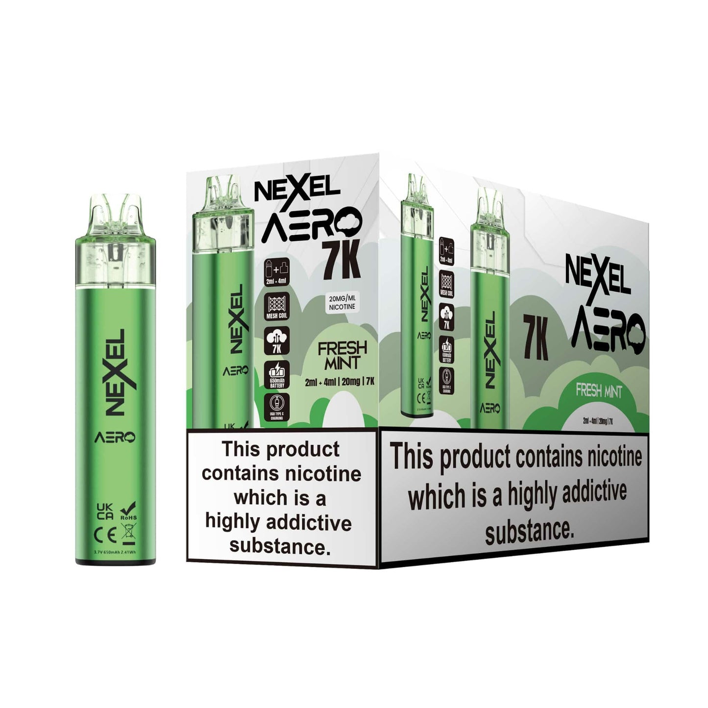 Nexel Aero 7k Prefilled Pod Vape Kit Pack of 5, Fresh Mint Flavour
