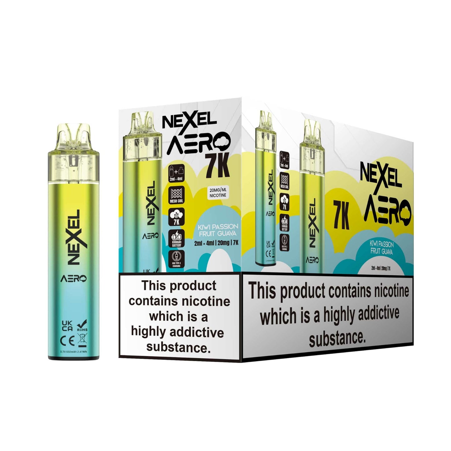 Nexel Aero 7k Prefilled Pod Vape Kit Pack of 5, Kiwi Passion Fruit Guava Flavour