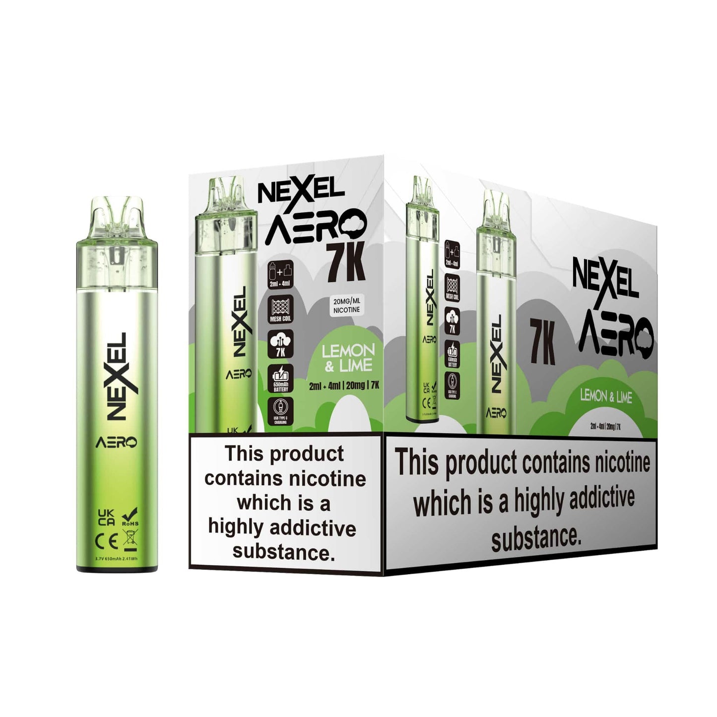 Nexel Aero 7k Prefilled Pod Vape Kit Pack of 5, Lemon Lime Flavour