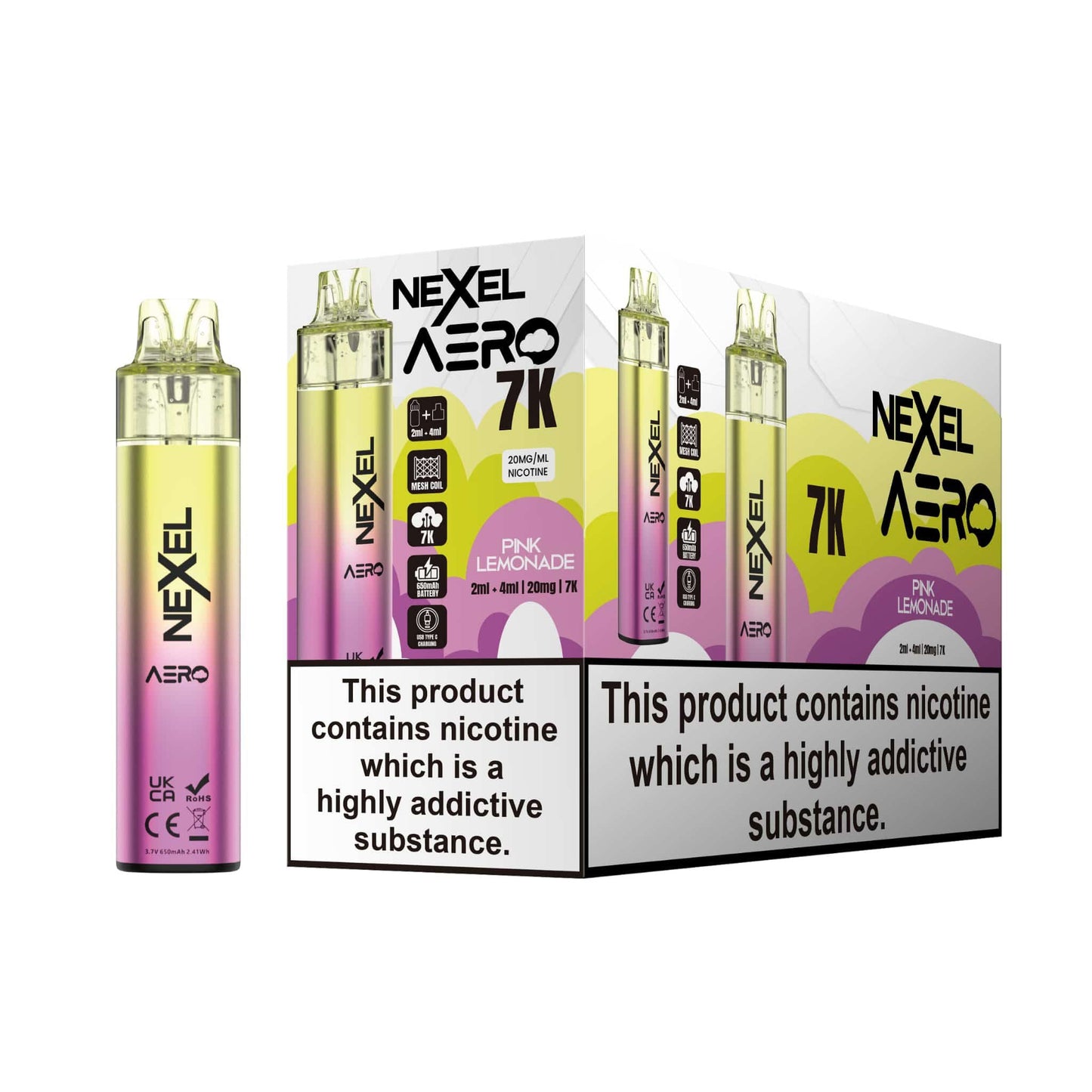 Nexel Aero 7k Prefilled Pod Vape Kit Pack of 5, Pink Lemonade Flavour