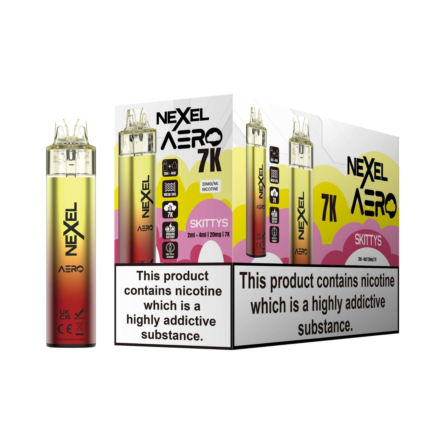 Nexel Aero 7k Prefilled Pod Vape Kit Pack of 5, Skittys Flavour