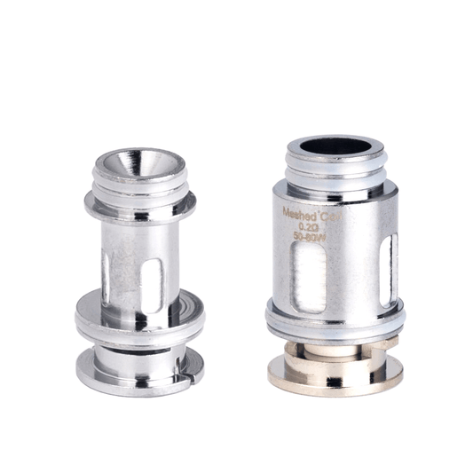 Two silver mesh replacement vape coils on a white background.